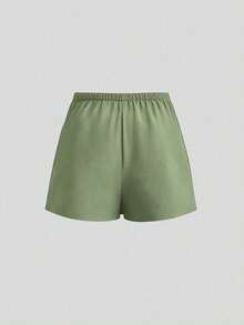 Sweetra Plus Size Women's Solid Color Metal Decor Casual Versatile Daily Skorts - Army Green - View 2