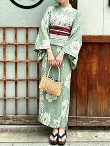 Irokai 花卉印花日式傳統浴衣 - 青碧色 - 查看 1