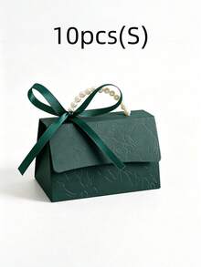 1/10/20PCS Faux Pearl Decor Gift Box Set, Darkgreen Pearl Handle Wedding Favor Box, Valentine's Day Wedding Birthday Party Decorations, Floral Letterpress Printed Mini Packaging Bags, Elegant Small Gift Bags For Jewelry Wedding Favors Party Decor - dark green - View 14