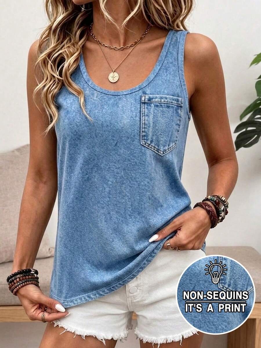 EMERY ROSE Women's Regular Tank Top, Retro Blue Pattern Style, Pattern Design, Casual Daily Wear, Summer Tank Top, Commuter Style, Elegant - Multicolor - View 1