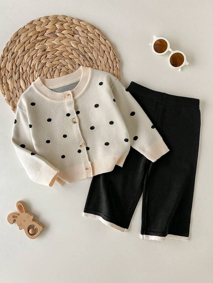 Set Sweater Rajut Nyaman Bergaya Vintage Terbaru untuk Bayi Perempuan Musim Gugur/Dingin, Motif Bunga, Cardigan Sweater dengan Celana Pinggang Elastis - MultiWarna - View 1
