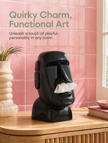 Zazumi 1PC Creative Easter Island Moai Statue Tissue Box Holder, Premium Waterproof Resin With Smooth Glossy & Speckled Matte Finish, Exquisite 3D Stone Head Sculpture Design, Multi-Functional Facial Tissue Dispenser Napkin Storage Organizer - Multicolor - View 7