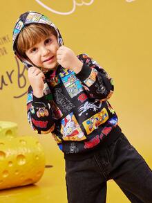 TOM & JERRY X SHEIN Young Boy Casual Cartoon Print Sweatshirt, Spring And Autumn - Black - View 6
