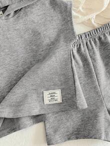 2pcs Baby Boy Letter Print Hoodie T-Shirt And Shorts Casual Outfit - Light Grey - View 5