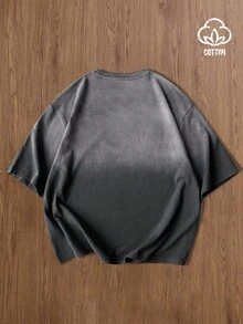 TOKVUE 男士字母印花圓領短袖休閒百搭T恤，度假風 - 灰色 - 查看 4