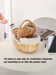 1pc Handwoven Wicker Picnic Basket – Double Lid Storage Hamper With Handle, Natural Willow Fruit Basket For Camping, Shopping, Wedding Decor, Farmhouse Storage - multicolor - View 4