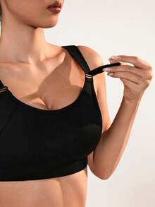 Easithlete Easithlete Women's High-Impact One-Piece Sports Bra With Adjustable Shoulder Straps And Back Hook Closure For Running Gym Workout Fitness Athleisure All Black - Black - View 4