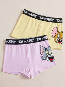 TOM & JERRY X SHEIN Women Cute & Comfortable Cartoon Print Boyshorts - Pink - View 1