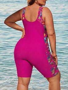 Swim SPRTY 大码女式夏季海滩度假热带印花连体泳衣 - 粉色 - 查看 2