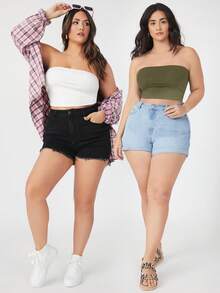 SHEIN BASICS 大尺碼 2 件組短版抹胸上衣/夏季/露肩上衣 夏季上衣 - 彩色 - 查看 6