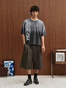 TOKVUE 男士字母印花圓領短袖休閒百搭T恤，度假風 - 灰色 - 查看 7