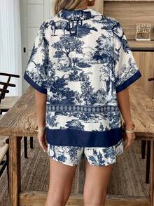 Weeklong 大码女式撞色印花短款休闲度假套装，春夏款 - 彩色 - 查看 2