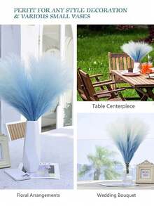 MEHELANY Rosa Künstliches Pampasgras, 25/12/6 Stücke Falsche Flauschige Stiele, Vasenfüllung für Hochzeit Boho Heimdekoration Geschenk - Farbverlauf blau - Übersicht 2