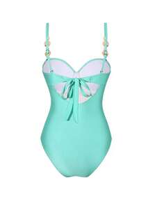 Swim Oasis 女款純色米色鋼圈一件式泳衣，可拆卸細肩帶、硬杯、可調節側褶飾邊，附可拆卸金屬裝飾網紗裙，3件套 - 薄荷綠 - 查看 7