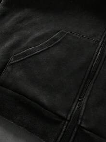 ROMWE MEN Herr vintage tvättad fleece hoodie - Svart - Visa 6