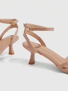 CUCCOO SZL 女款杏色細肩帶性感後綁帶低跟方頭涼鞋，適合約會、派對與通勤 - 杏色 - 查看 5