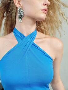 MOTF PREMIUM WOMEN'S FASHIONABLE COMMUTER HALTER NECK TANK TOP - Blue - View 2