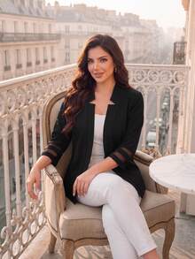 Auveirra Plus Size Women Fashionable Elegant Casual Mesh Patchwork Blazer In Fall/Winter Black Summer - Black - View 7