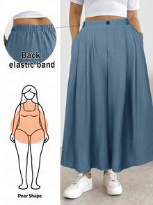 Shapeblank Pantalones de pierna ancha de unicolor versátiles y casuales de talla grande - Azul - Ver 1