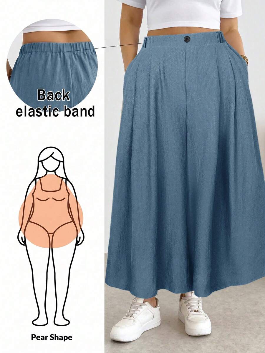 Shapeblank Pantalones de pierna ancha de unicolor versátiles y casuales de talla grande - Azul - Ver 1