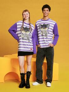 TOM & JERRY X SHEIN Unisex 1pc Striped Cartoon Printed T-Shirt - Multicolor - View 8