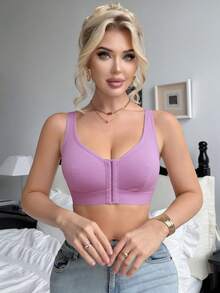 SHEIN 1pc Women's Front Closure Wireless Bra - Mauve Purple - View 3