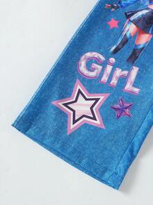 Cool Girl Denim Effect Print Wide Leg Jeans For Girls Elastic Waist Easy To Put On And Take Off Cartoon Idol Girl Star All-Over Print Pattern Pantalon - Blue - View 5