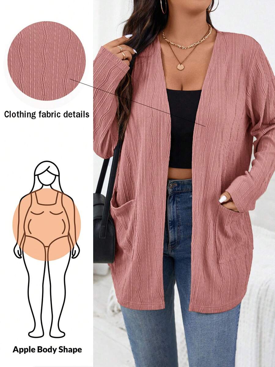 SHEIN Essnce Chaqueta de talla grande casual de otoño de unicolor con doble bolsillo - Rosa vieja - Ver 1
