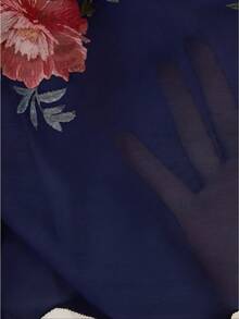 EMERY ROSE 女款花卉印花拼接荷葉邊長袖時尚襯衫，度假穿搭 - 藏蓝色 - 查看 6