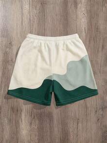 Manfinity Joysei Loose Fit Men's Color Block Print Sports Shorts, Suitable For Summer Wear - Green - View 2