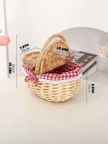 1pc Handwoven Wicker Picnic Basket – Double Lid Storage Hamper With Handle, Natural Willow Fruit Basket For Camping, Shopping, Wedding Decor, Farmhouse Storage - multicolor - View 10