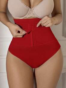 Nuvra 1 Peça Calcinha Modeladora de Cintura Alta Sem Costura com Abertura Frontal e Gancho para Controle e Elevação Abdominal - Vermelho - Visão 5