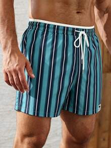 Manfinity KASUA Men's Vacation Drawstring Waist Letter Print Denim Beach Shorts - Green - View 4