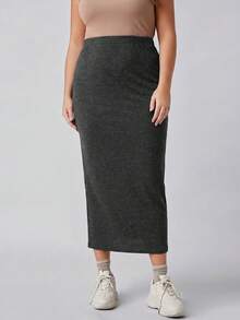 SHEIN BASICS 大尺碼高腰鉛筆裙夏季女裝套裝 - 深灰色 - 查看 5