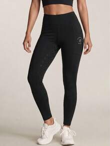 SHEIN BAE Women's Letter Print High Waist Equestrian Pants Sports - Black - View 2