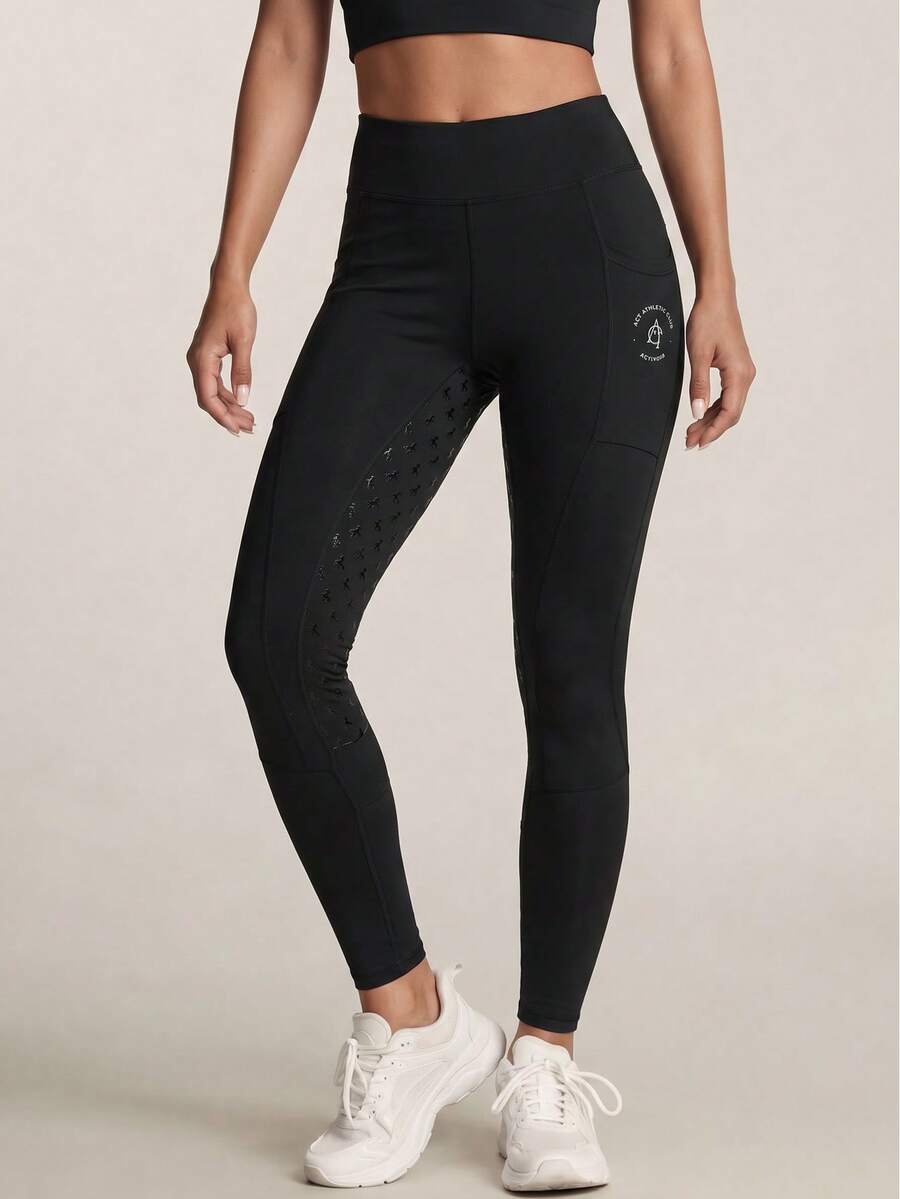 SHEIN BAE Women's Letter Print High Waist Equestrian Pants Sports
