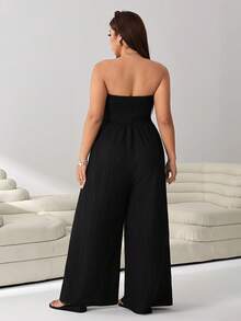 SHEIN PETITE CURVE Plus Size Women's Solid Color Backless Wide Leg Jumpsuit Fall Women - Black - View 2