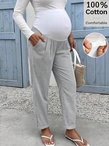 SHEIN Umstandshose gestreift mit verstellbarer Taille, lässig-schick, vielseitig für den Alltag, lang, Herbst, für Heimkehr und Fotoshooting, Weiß - Schwarz und Weiss - Übersicht 2