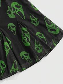 ROMWE Goth 深色花卉森林嬉皮浪漫宮廷哥德風印花女款修身顯瘦細肩帶迷你洋裝 - 綠色 - 查看 4