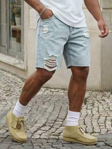 Manfinity EZcore Men's Summer Plus Size Slim Fit Denim Shorts - Light Wash - View 4
