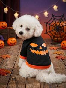 PETSIN 1 Pc Terrifying Pumpkin Halloween Printed Clothes Black Splicing Cat And Dog Warm - Multicolor - View 3