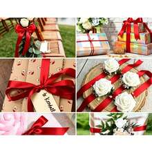 1 Rollo de Cinta de Satén de Poliéster - Caja de Regalo, Caja de Caramelos, Caja de Pastel, Cinta de Decoración de Flores Frescas (Teñida a Máquina con Ligera Diferencia de Color) - Rojo brillante - Ver 5