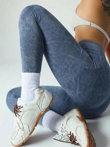 Slayform Slayform Women's Blue Distressed Matte Seamless Sports Leggings - Baby Blue - View 3