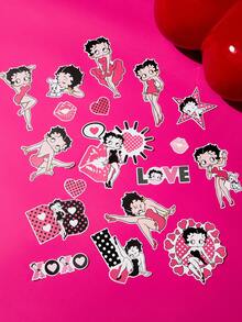 Betty Boop x SHEIN مجموعة ملصقات فتاة كرتونية عتيقة، مجموعة ملصقات مستوحاة من بيتي، ملصقات وردية وسوداء لأجهزة الكمبيوتر المحمولة وزجاجات المياه وألبومات الصور والحرف اليدوية - متعدد الألوان - مشاهدة 3