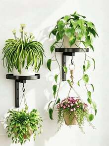 1/2 Double-Layer Metal Plant Rack, Simple European Wall Hanging Style Flower Pot Rack, Suitable For Indoor And Outdoor Use, Outdoor Decoration, Flower Pot Storage Rack, Flower Pot Storage Rack - Wall-mounted - View 2