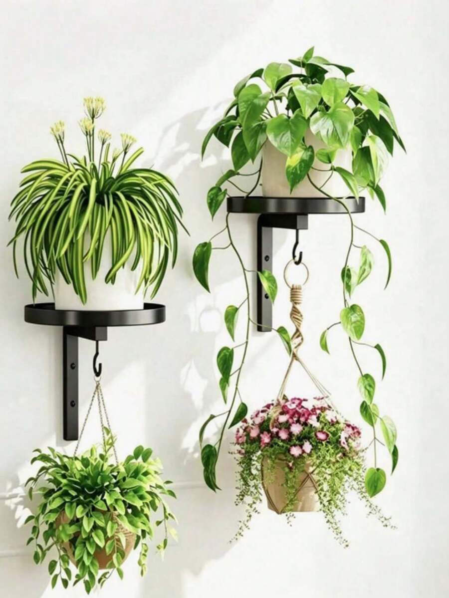 1/2 Double-Layer Metal Plant Rack, Simple European Wall Hanging Style Flower Pot Rack, Suitable For Indoor And Outdoor Use, Outdoor Decoration, Flower Pot Storage Rack, Flower Pot Storage Rack