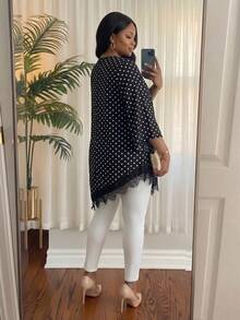 SHEIN Lady 大尺碼女款圓領波點休閒百搭日常穿搭襯衫 秋季 - 黑色 - 查看 2