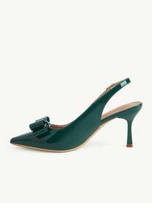 CUCCOO CHICEST Sepatu Stiletto Hijau Ujung Lancip Bentuk Vamp Bulat dengan Pita Dua Lapis, Modis dan Seksi, Cocok untuk Perjalanan Sehari-hari, Serbaguna, Elegan, dan Sederhana. - Dark Green - View 5