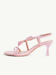 CUCCOO CHICEST Pink Thin Heel Square Toe Bow With Women's High Heels Summer - Pink - View 5