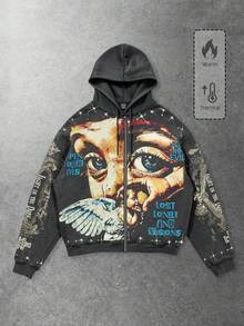 ROMWE MEN Street Life Áo sweatshirt dài tay nam phong cách đường phố mùa xuân/hè, họa tiết Y2K. - Xám - Xem 3